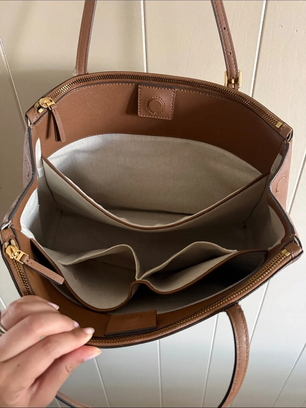 Tory Burch Brown Leather Tote with Gold Logo